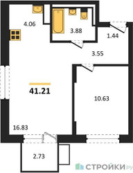 Планировка однокомнатной(квартира) площадью 41.21 квадратных метров в ЖК “ЖК Алхимово”