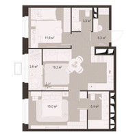 Планировка двухкомнатной(квартира) площадью 64.6 квадратных метров в “ЖК Гранд Комфорт”