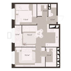 Планировка двухкомнатной(квартира) площадью 64.6 квадратных метров в ЖК “ЖК Гранд Комфорт”