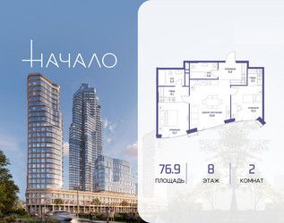 Планировка двухкомнатной(квартира) площадью 76.9 квадратных метров в ЖК “ЖК Начало”