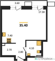 Планировка студии(квартира) площадью 35.4 квадратных метров в “ЖК Дзен-кварталы”