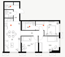 Планировка трехкомнатной(квартира) площадью 77.3 квадратных метров в “ЖК Томилинский бульвар”