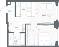 Планировка однокомнатной(квартира) площадью 42.62 квадратных метров в “ЖК TATE (Тэйт)”