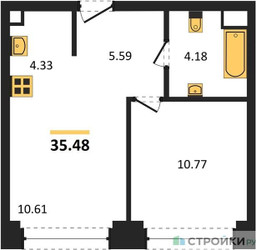 Планировка однокомнатной(квартира) площадью 35.48 квадратных метров в ЖК “ЖК NOVA (Нова)”