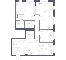 Планировка трехкомнатной(квартира) площадью 100.7 квадратных метров в “ЖК Новое Внуково”