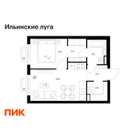 Планировка однокомнатной(квартира) площадью 35.3 квадратных метров в “ЖК Ильинские луга”