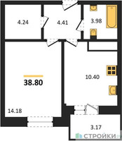 Планировка однокомнатной(квартира) площадью 38.8 квадратных метров в “ЖК ВОСТОК II”