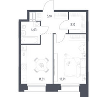 Планировка однокомнатной(апартаменты) площадью 37.25 квадратных метров в “ЖК Апарт-отель Тропарево парк”