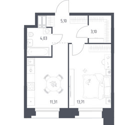 Планировка однокомнатной(апартаменты) площадью 37.25 квадратных метров в ЖК “ЖК Апарт-отель Тропарево парк”