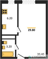Планировка однокомнатной(квартира) площадью 29.8 квадратных метров в “ЖК Южная Долина”