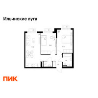 Планировка двухкомнатной(квартира) площадью 52.39 квадратных метров в “ЖК Ильинские луга”