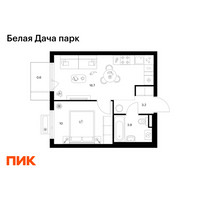 Планировка однокомнатной(квартира) площадью 34.4 квадратных метров в “ЖК Белая Дача парк”