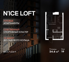 Планировка студии(апартаменты) площадью 24.6 квадратных метров в “ЖК N’ICE LOFT (Найс Лофт)”