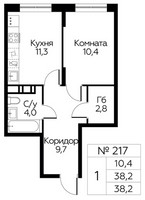 Планировка однокомнатной(квартира) площадью 38.2 квадратных метров в “ЖК Цветочные Поляны Сити”