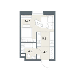 Планировка студии(квартира) площадью 28 квадратных метров в ЖК “ЖК Станиславский”
