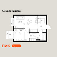 Планировка однокомнатной(квартира) площадью 38 квадратных метров в “ЖК Амурский парк”