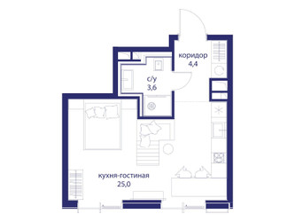 Планировка студии(квартира) площадью 33 квадратных метров в ЖК “ЖК Событие”