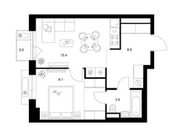 Планировка однокомнатной(квартира) площадью 40.3 квадратных метров в “ЖК Лосиноостровский парк”