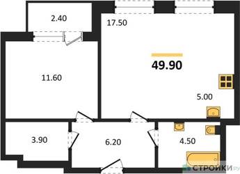 Планировка однокомнатной(квартира) площадью 49.9 квадратных метров в ЖК “Квартал Филатов луг”