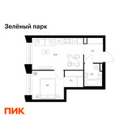 Планировка однокомнатной(квартира) площадью 34.6 квадратных метров в “ЖК Зеленый парк”