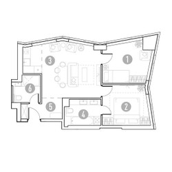 Планировка двухкомнатной(квартира) площадью 61.16 квадратных метров в ЖК “УНО Горбунова”