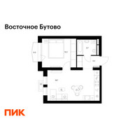 Планировка однокомнатной(квартира) площадью 39.1 квадратных метров в “ЖК Восточное Бутово”