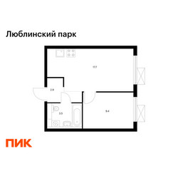 Планировка однокомнатной(квартира) площадью 33.5 квадратных метров в ЖК “ЖК Люблинский парк”