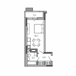 Планировка студии(квартира) площадью 24.7 квадратных метров в ЖК “ЖК Квартал Светлый”