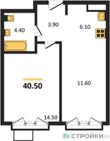 Планировка однокомнатной(квартира) площадью 40.5 квадратных метров в “Лесная Коллекция”