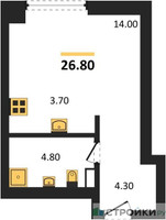 Планировка студии(квартира) площадью 26.8 квадратных метров в “ЖК Upside Towers (Апсайд Тауэрс)”