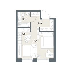 Планировка студии(квартира) площадью 32.7 квадратных метров в ЖК “ЖК Станиславский”