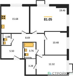 Планировка трехкомнатной(квартира) площадью 81.05 квадратных метров в ЖК “ЖК Остафьево”