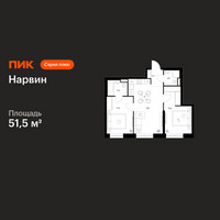 Планировка двухкомнатной(квартира) площадью 51.5 квадратных метров в “Нарвин”