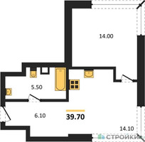 Планировка однокомнатной(квартира) площадью 39.7 квадратных метров в “Кутузов Сити”