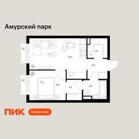 Планировка однокомнатной(квартира) площадью 37.5 квадратных метров в “ЖК Амурский парк”