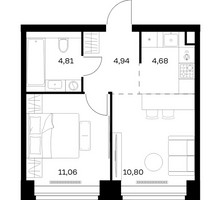 Планировка однокомнатной(квартира) площадью 36.29 квадратных метров в “ЖК НОВА”
