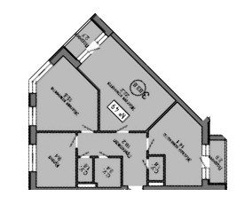 Планировка трехкомнатной(квартира) площадью 83 квадратных метров в ЖК “ЖК Терра”