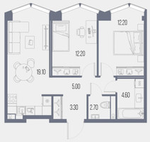 Планировка двухкомнатной(квартира) площадью 59.1 квадратных метров в “ЖК Северный порт. Береговые кварталы”