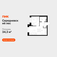 Планировка однокомнатной(квартира) площадью 34.3 квадратных метров в “ЖК Середневский лес”