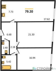 Планировка двухкомнатной(квартира) площадью 79.2 квадратных метров в ЖК “Жилой квартал Кутузов Град”