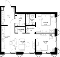 Планировка двухкомнатной(квартира) площадью 59.6 квадратных метров в “ЖК SET (Сет)”