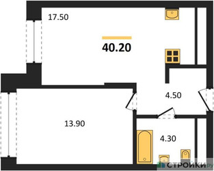 Планировка однокомнатной(квартира) площадью 40.2 квадратных метров в ЖК “ЖК Первый Московский”