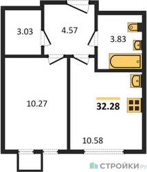 Планировка однокомнатной(квартира) площадью 32.28 квадратных метров в ЖК “ЖК Остафьево”