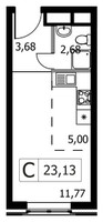 Планировка студии(квартира) площадью 23.13 квадратных метров в “ЖК Городские Истории”