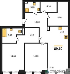 Планировка двухкомнатной(квартира) площадью 89.6 квадратных метров в ЖК “ЖК Мангазея на Тульской”