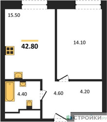 Планировка однокомнатной(квартира) площадью 42.8 квадратных метров в ЖК “ЖК Мангазея на Речном”