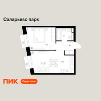 Планировка однокомнатной(квартира) площадью 37.3 квадратных метров в “ЖК Саларьево парк”