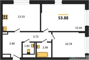 Планировка двухкомнатной(квартира) площадью 53.88 квадратных метров в “ЖК Подольские кварталы”
