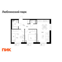 Планировка двухкомнатной(квартира) площадью 59.7 квадратных метров в “ЖК Люблинский парк”
