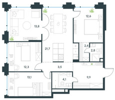 Планировка 4+ комнатной(квартира) площадью 96.2 квадратных метров в “ЖК Level Бауманская”